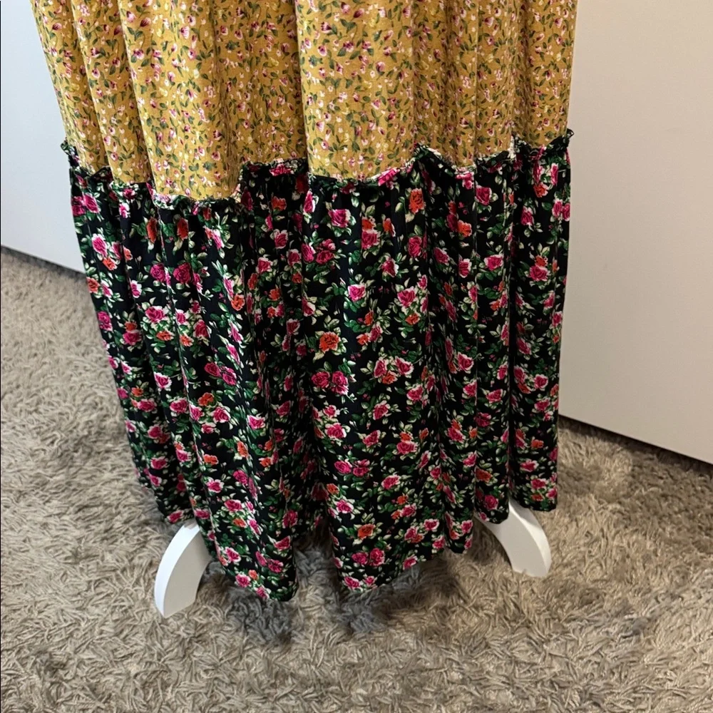 NATURAL LIFE Kaia Floral Patchwork tiered peasant prairie flowy Maxi Dress Med - Picture 6 of 9